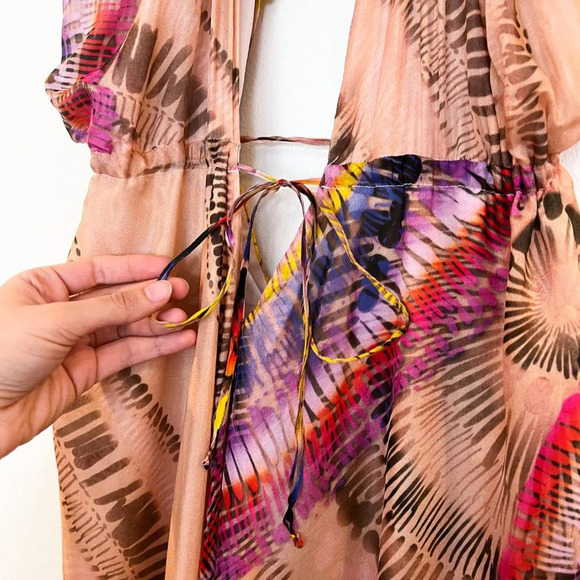 Alexis 100% Silk Colorful Adjustable Beach Resortwear Deep V Maxi Dress S NWT - Picture 7 of 12